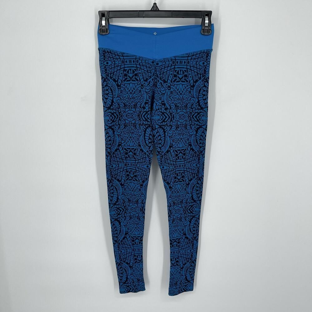 NUX Women's Stretchy Ribbed Activewear Leggings Jacquard Size M Blue, Black